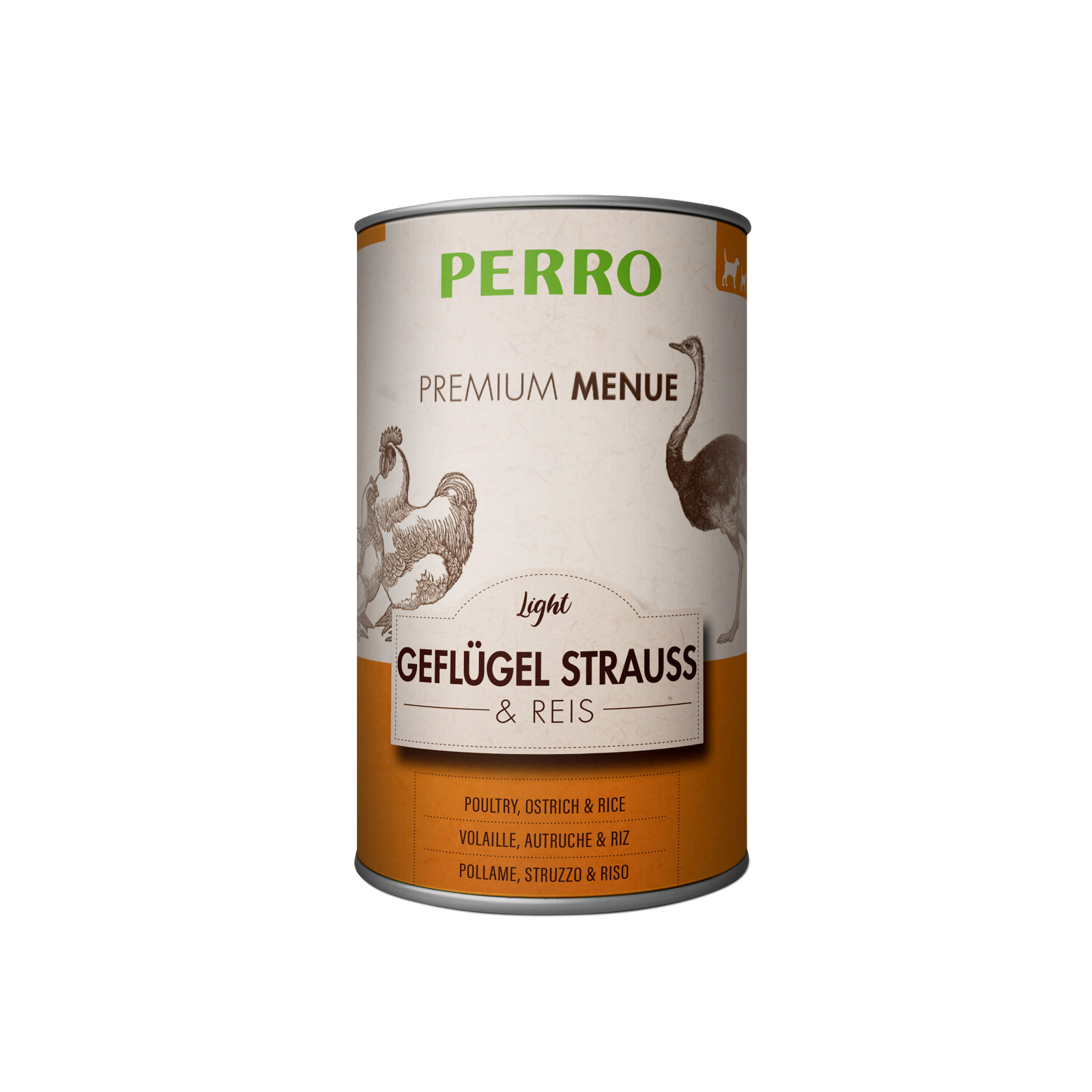 PERRO Premium Menue Light Geflügel Strauß Reis 410 g